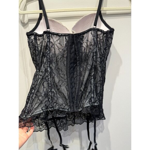 Frederick's of Hollywood Black White Bustier Corset Top Maid Coquette Medium - Picture 7 of 7